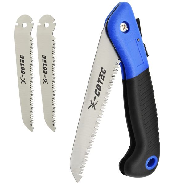 X-COTEC Pruning Saw, Folding Pruning Hand Saw with 2 Blades, SK5 High Carbon Steel Blade, Premium Folding Hand Saw for Bushcraft, Camping, Wood, Tree Pruning, Trimming