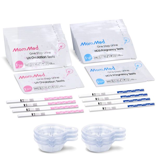 MomMed Ovulation Test Kit (HCG15-LH40), 15 Pregnancy & 40 Ovulation Test Strips with 55 Urine Cups Reliable & Quick Early Pregnancy Test