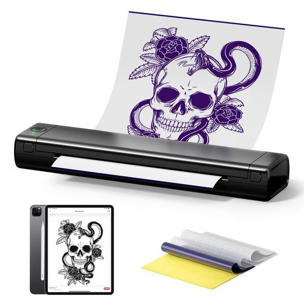 Zoolion Tattoo Stencil Printer, Tattoo Printer, M08F Tattoo Transfer Printer Copier with 10Pcs Transfer Paper, Thermal Printer Tattoo Support Phone&Tablet&PC, Stencil Printer for Tattooing