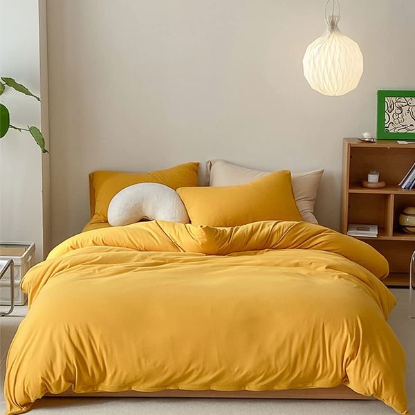 CLOTHKNOW Mustard Yellow Queen Dark Yellow Bedding Men Women Bedding Yellow Comforter Soft Cozy Turmetric Comforter 3Pcs Queen Bed Comforter Sets