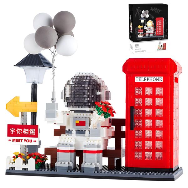 HJPLPXH Space Astronaut Micro Mini Building Block Set with Led Lighting Telephone Booth Kit Pen Holder Gifts for Adults and Kids (2188 Pieces)