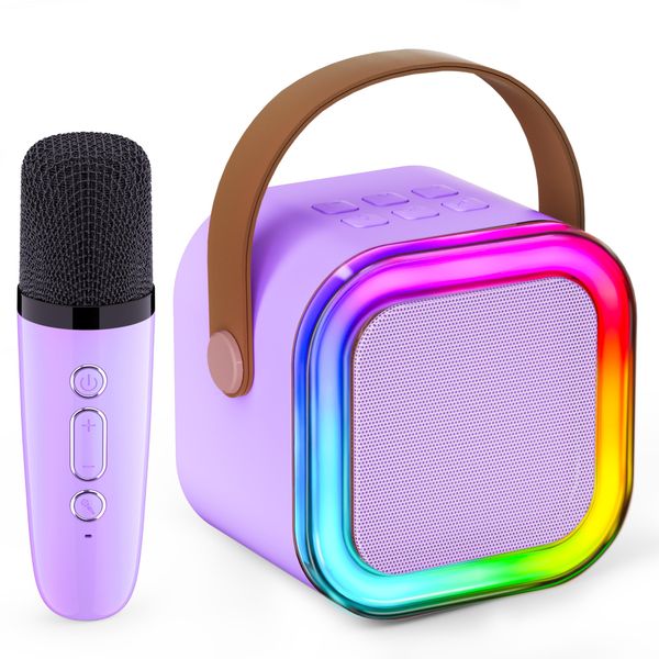 Mini Karaoke Machine for Kids, Christmas Birthday Gifts for Girls Boys Toy 4, 5, 6, 7, 8, 9, 10, 12+, Portable Bluetooth Speaker with 1 Wireless Mic, Karafun Premium Songs for All Ages(Purple)