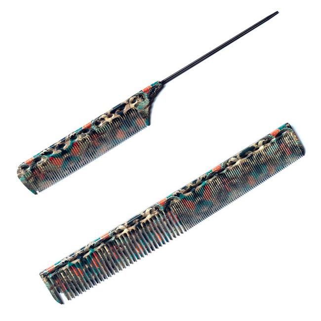 JOCXZI Hairdressing Combs - Kit Haarkamm - 2Pcs Professioneller Friseur Kamm, Barbier Haarstyling Salon Kamm Hitzebeständiger Antistatischer Kamm Nadelstielkamm Carbon Kamm（Totenkopf-Doodle)