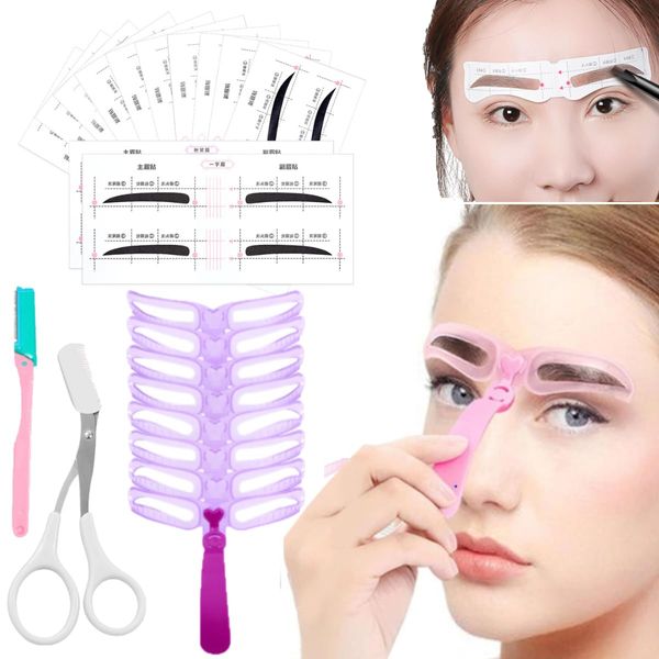 KARLOR Eyebrow Stencil Tool Set, 8 Eyebrow Stencils + 104 Eyebrow Stencil Stickers + Eyebrow Scissors + Eyebrow Razor, Eyebrow Trimming Tool Eyebrow Stencil Beginners