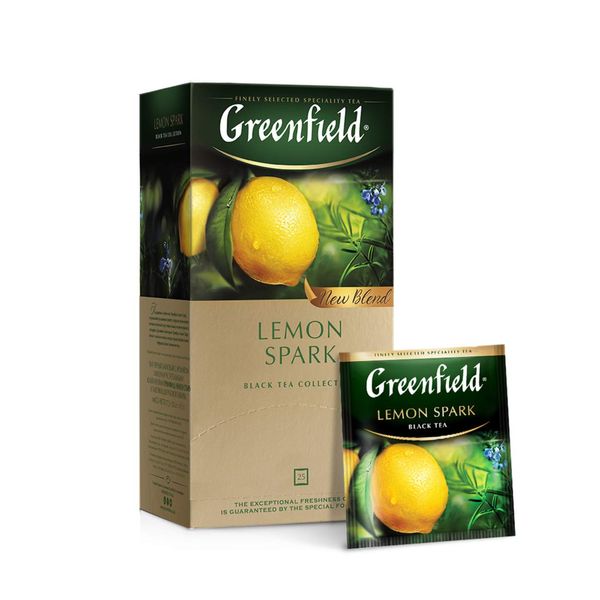 GREENFIELD LEMON SPARK | Schwarztee | Aromatisierter Schwarzer Tee mit Zitrone und Orange | Flavoured Black Tea | Teebeutel | 25 beutel, 37,5g