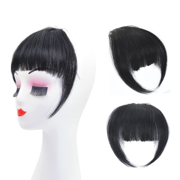 Clip in Bangs One Piece Pony Haare Clip 100% Remy Human Haar für Frauen und Mädchen (French Bangs,Natural Black)