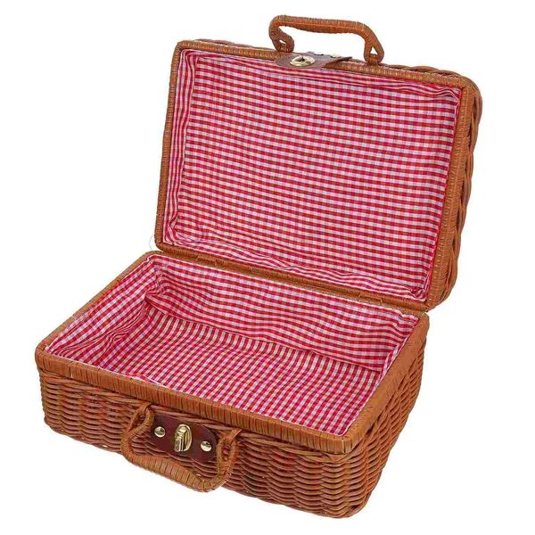 NOELAMOUR Picnic Basket with Lid, Pacifier Basket, Wooden Picnic Lunch Basket, Upholstered, 10.2 x 6.7 inches (26 x 17 cm)