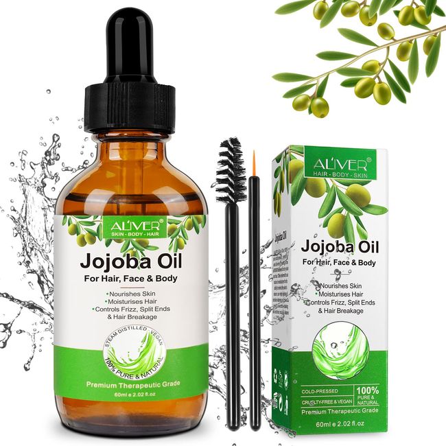 Bio Jojobaöl, Haaröl, 100% reines Bio-Jojobaöl für Haarwachstum und Hautpflege, Natürliche Feuchtigkeitscreme Organic Jojoba Oil für Gesicht, Bart, Nägel, Körpermassageöl für DYI -60 ML