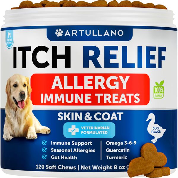 Dog Allergy Relief Chews - Itch Relief for Dogs - Fish Oil - Omega 3 - Itchy Skin Relief - Seasonal Allergies - Anti Itch Support & Hot Spots - Immune Health Supplement for Dogs - Made in USA