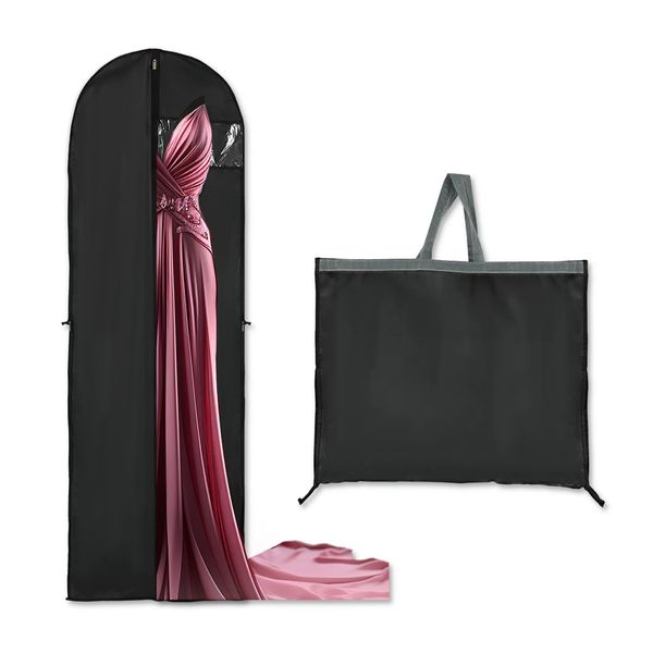 Black Long Dress Covers 60x180 cm Long Garment Storage Bags Wedding Dress Covers Foldable Washable Dress Bags Dust-proof Clothes Cover Bags with Zip for Travel Storage