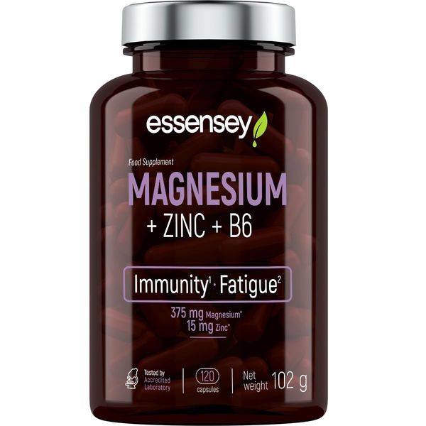 Essensey Magnesium + Zinc + Vitamin B6 Complex - Magnesium Supplements - Immune Support, Energy Boost, and Bone Health - Vegan - 120 Capsules