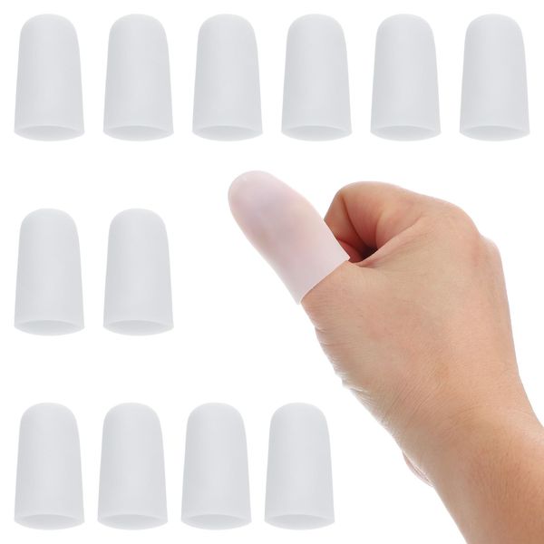 PATIKIL 1.6" Silicone Gel Finger Cots, 12 Pcs Support Fingertips Sleeve Protector Thumb Finger Caps for Finger, White