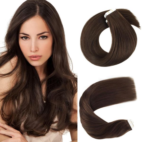 Lovrio 14" 20 Pcs 50g Tape in Hair Extensions Color Dark Brown Invisible Human Hair Silky Straight Tape ins #2