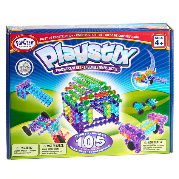 POPULAR PLAYTHINGS Playstix Translucent Set Construction Toy Building Blocks 105 Piece Kit