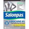Salonpas 4% Pain Relieving Maximum Strength Gel Patch 6ct -Exp 08-2027