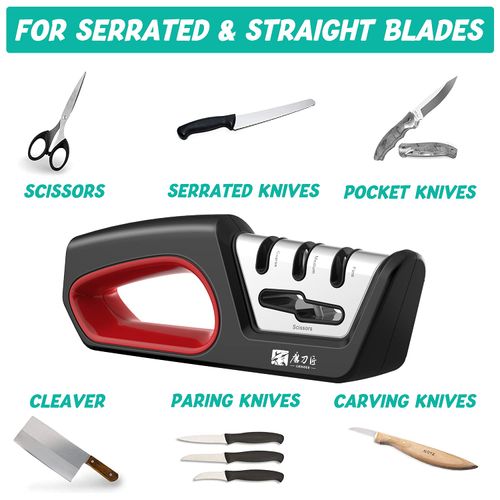 KitchenProfessional4 in 1 Blade Sharpening Tool Sharpens Chef's Knives UpgradedKitchen KnifeSharpener to Restore Non-Serrated Knife Blades Knife and Scissor, DiamondTungsten Steel Ceramic