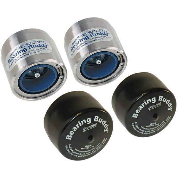 Bearing Buddy (2) 1.980" Stainless Steel with Protective Bra & Blue Auto Check Feature for Boat Trailer Wheel Center Caps 1980A-SS 42208 (1 Pair)