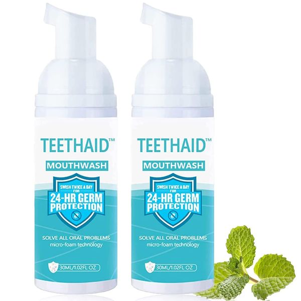 Teethaid Mouthwash,2Stück Teethaid Mundspülung,Teethaid Mundwasser,Teeth Whitening Foam Toothpaste,Schaum Zahnpasta,Schaumzahncreme,Frischer Atem,Zahngesundheit,Mundpflege 50ml