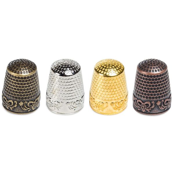 4 Pieces Metal Thimble, Metal Sewing Thimble, Metal Sewing Thimble Finger Protector, Thimbles for Hand Sewing, Accessories DIY Sewing Tool Needlework, Thimbles for Hand Sewing Embroidery Needlework