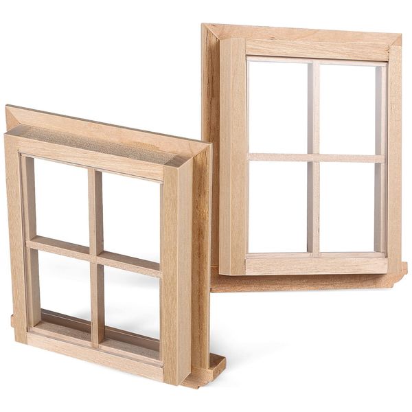 Toyvian 2 Pcs Dollhouse Wooden Windows Miniature Window Frame 1 12 Dollhouse Furniture Mini Window Tiny Wooden Window Models Window Ornaments for Doll House, Craft