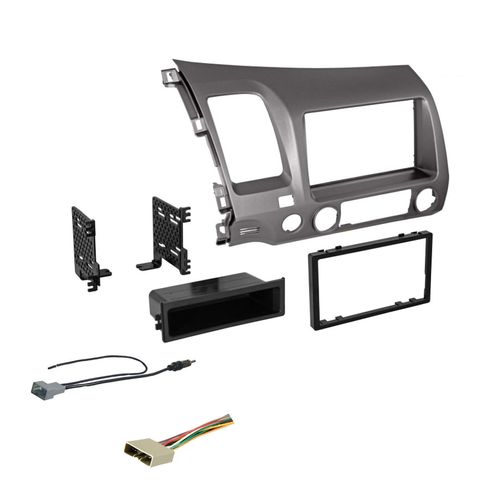 Metallic Taupe Double DIN Dash Kit for 2006-2011 Civic with Antenna Adapter & Harness, Compatible with All Trim Levels