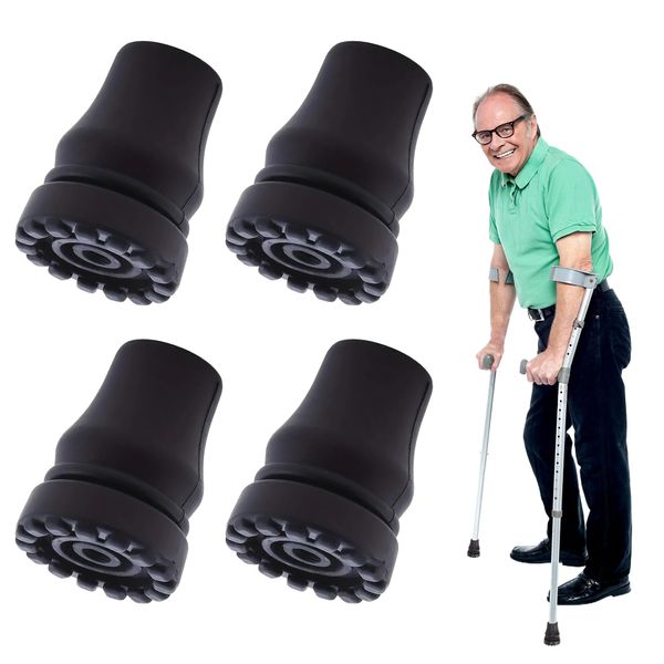 4PCS Walking Stick Rubber Ends Black Crutches Rubber Ends Stability Walking Stick Rubber Tips Non Slip Stable Replacement Cane Tip for Canes Walking Sticks Hiking Stick Seniors Crutches