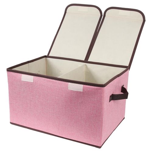 Tcbelosion Foldable Fabric Storage Box with Double-Lid & Dividers, Large Organizer for Home, Closet, Office(Pink)