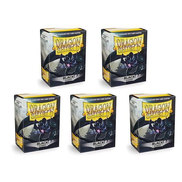 5 Packs Dragon Shield Classic Black Standard Size 100 ct Card Sleeves Value Bundle! …