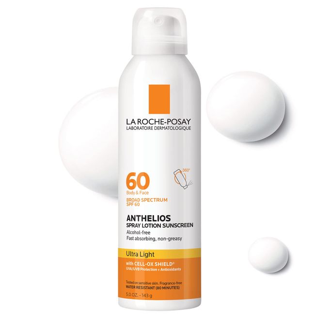 La Roche-Posay Anthelios Ultra-Light Body and Face Sunscreen Spray SPF 60, Alcohol-Free, Oil-Free, Water Resistant, Daily Sun Protection for Sensitive Skin, Easy to Use Spray Sunscreen