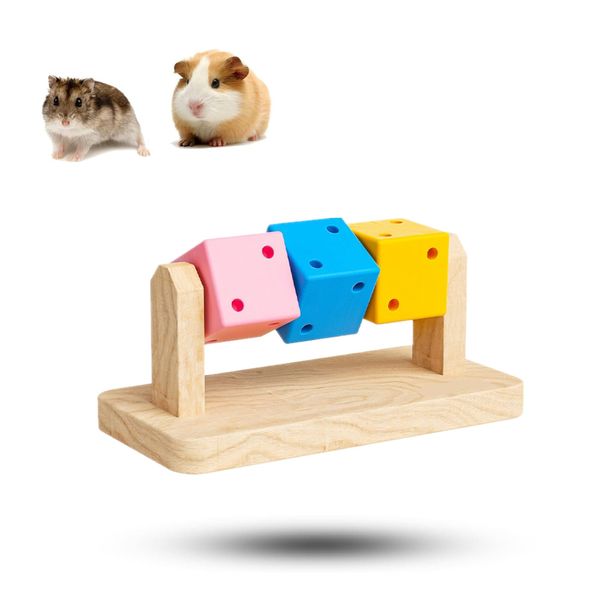 Zhouocea 1 PCS Hamster Toys Cute Hamster Chew Toys Rat Foraging Toys Colorful Wooden Block Platform Grinding Teeth Toys for Small Pets