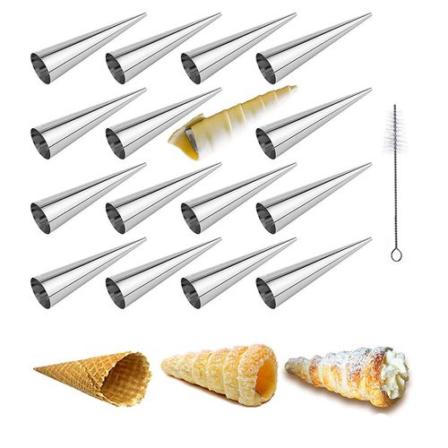 FantasyDay Non-stick Cream Horn Cones, 16 Pcs Stainless Steel Screw Croissant Mould Cannoli Form Tubes, Cream Roll Mold Pastry Baking Mold - Christmas Anniversary Free Standing Pastry Cone Shaper