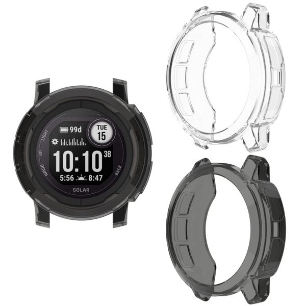 Case Cover Compatible for Garmin Instinct 2 2s Protector Case Soft TPU Bumper Anti-Scratch Shell Protective Covers (Black+Clear, Instinct 2)
