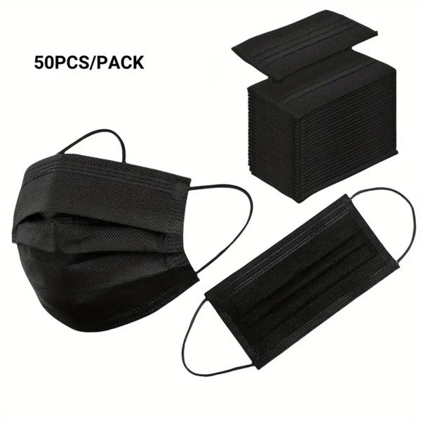 50 Pieces Black 3 ply Disposable Face Mask Breathable Non Surgical/Medical mask