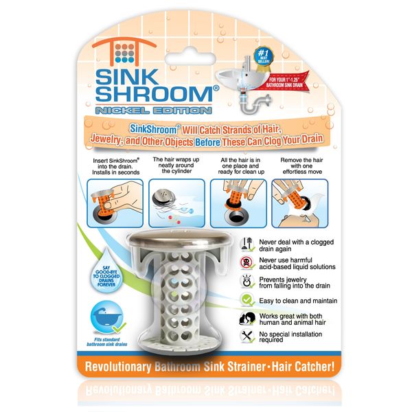 SinkShroom Revolutionary Bathroom Sink Drain Protector Hair Catcher, Strainer, Snare, Nickel Edition