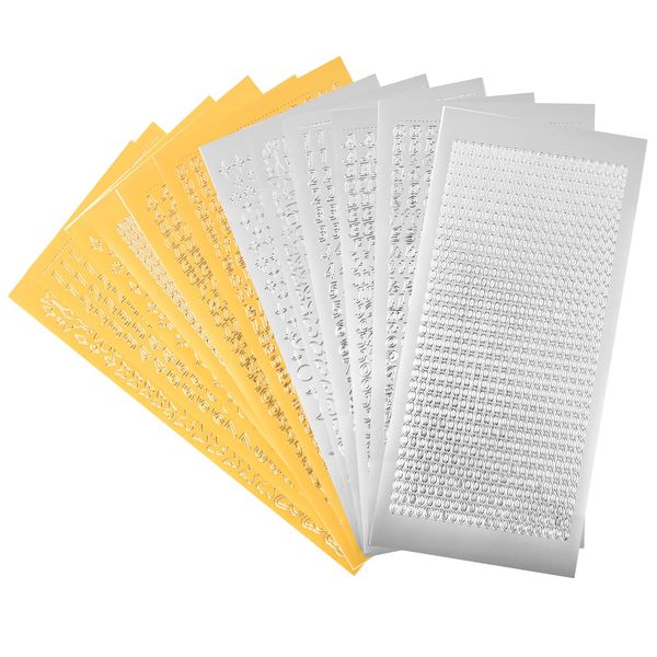 12 Blätter sticker buchstaben set Groß- und Kleinbuchstaben Aufkleber Wachszahlen Sticker Nagelsticker Sterne Schmetterlinge Ketten zahlen Klebebuchstaben(Gold Silber) für Scrapbooking Fotoalbum