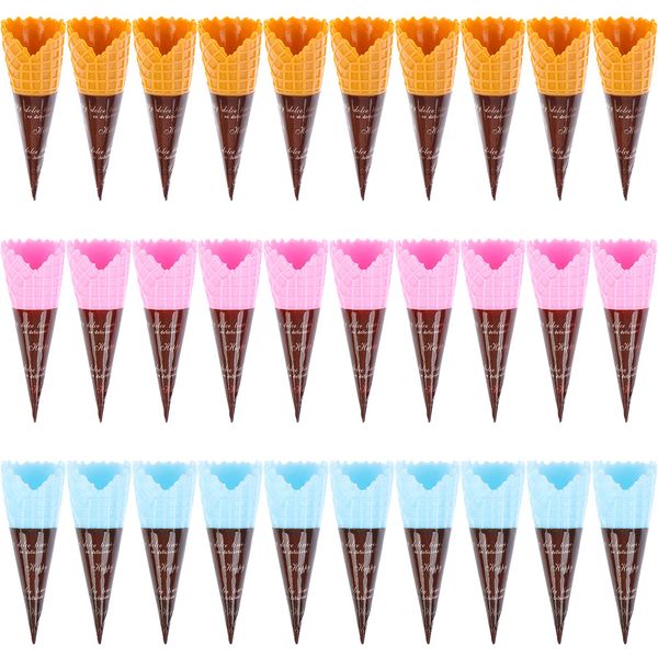 30 Pcs Mini Realistic Artificial Ice Cream Cone Adorable Ice Cream Cone Pretend Play Food Dollhouse Refrigerator Supplies Simulation Cone Light Clay Crisp Cone Cream Gel Food Play Accessories