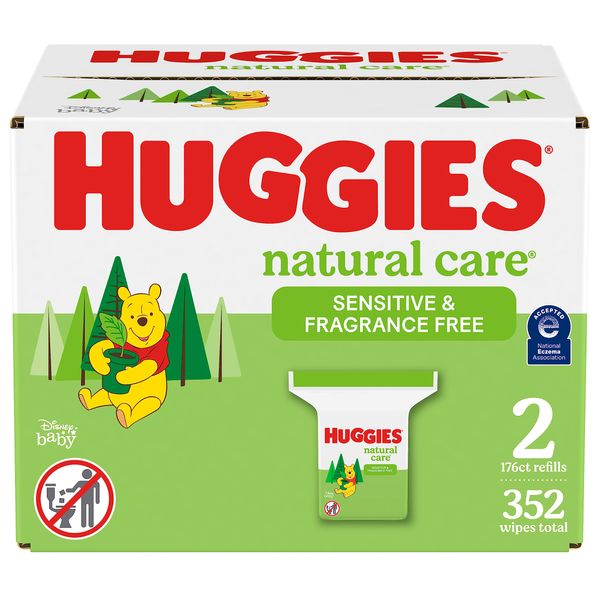 Huggies Natural Care Sensitive Baby Wipes, Unscented, Hypoallergenic, 99% Purified Water, 2 Refill Packs (352 Wipes Total)