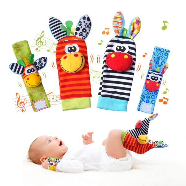 PHEZAPA Baby Wrist Rattles Foot Finder Socks Set, Infant rattle Socks and baby hand rattles wrist, Newborn Soft Sensory Toys,Infant Wrist Rattles for Babies 0-6 Months,Baby Gifts 6-12 Months（classics）