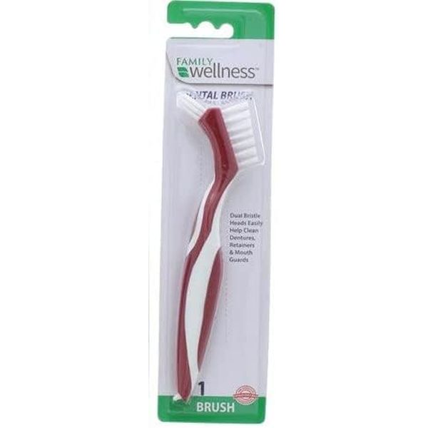 Denture Cleaning Brush, Dual Bristle Heads, with Deep Clean Pick, Assorted Color