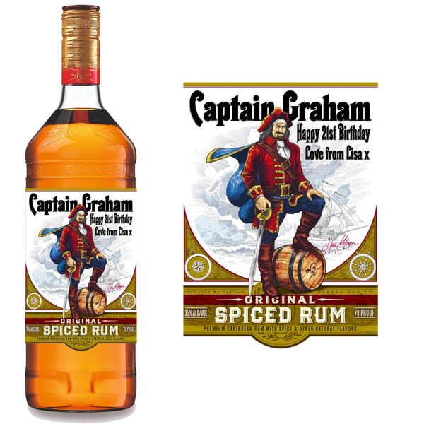 CPT Morgan Spiced Rum Personalised Bottle Label/Sticker - Easy to Apply