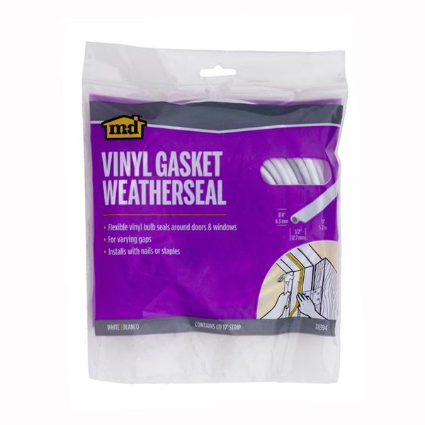 M-D White Vinyl Gasket Weatherstrip 17 L ft. x 1/2 Thick in. for Doors & Windows