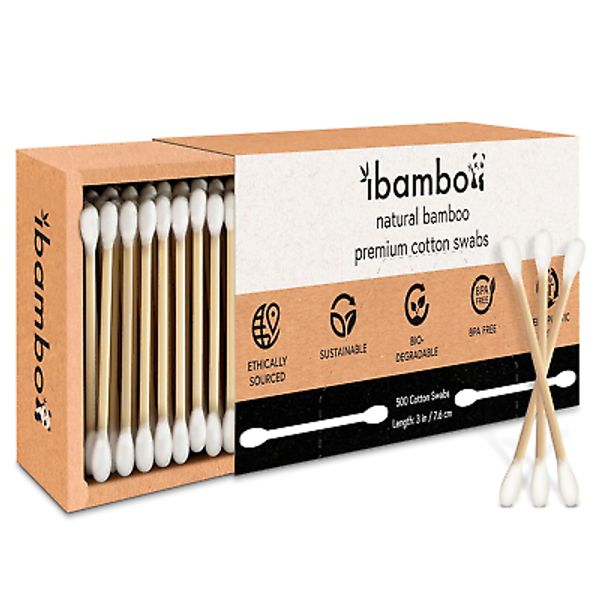 500 Pack Bamboo Cotton Swabs, Double Tipped, Ecofriendly, for All Ages and Pets