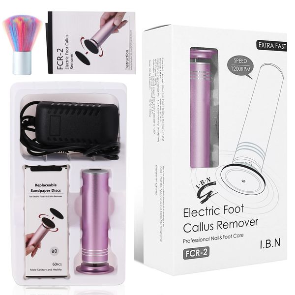 Electric Callus Remover for Feet, Professional Electric Foot File Foot Sander Pedicure Foot Care Tools for Hard Cracked Dry Dead Skin, Infinitely Adjustable Speed, 60 Sandpaper Discs, Pink
