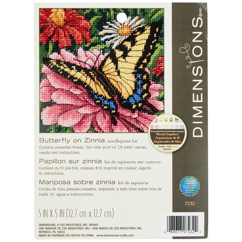 Dimensions 07232 Butterfly and Zinnias Nature Needlepoint Kit, 5" W x 5" H