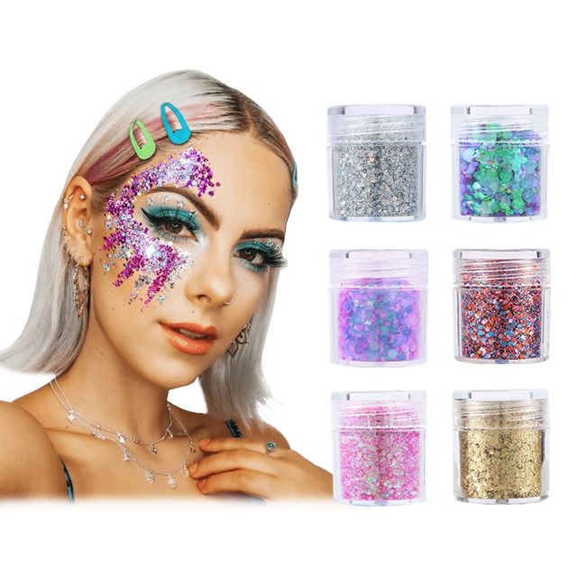 Glitzer Gesicht 6 Stück Glitzer Basteln Body Glitter Glitzer Schminke für Gesicht Nägel Augen Haare Musik Festival Masquerade Halloween Party DIY-Design