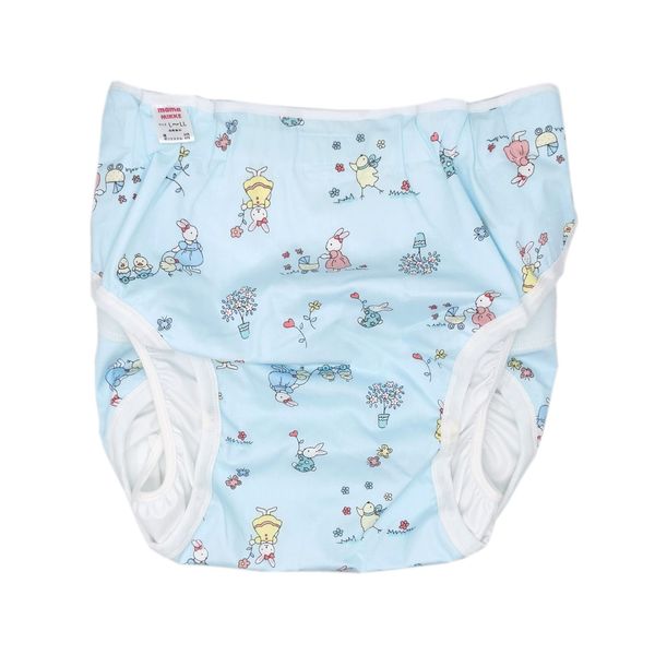 Mama Mikke Diaper Cover for Adults, Nursing Care Paper Diapers, Velcro, Adjustable Size, Comfortable, Waterproof (Light Blue, Rabbit, 3L)