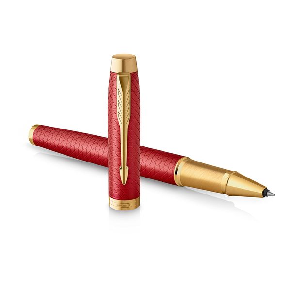 Parker IM Rollerball Pen | Premium Red Lacquer with Gold Trim | Fine Point with Black Ink Refill | Gift Box, 1 Count (Pack of 1)