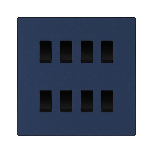 BG Evolve Matt Blue 8 Gang Intermediate Custom Grid Light Switch with Back Box Included