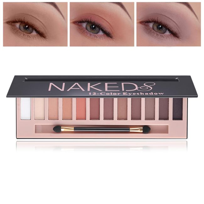 PERVALA 12 Colors Naked Eyeshadow Palette, Natural Nude Matte Pigment Eye Shadow Palette Makeup, With Brush, Long Lasting & Waterproof Smokey Professional Beauty Eye Makeup Kit（Matte）