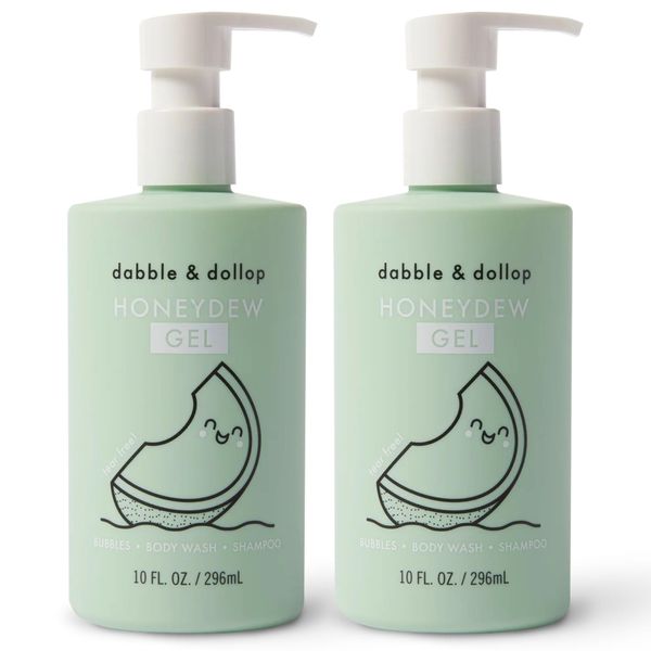 Dabble & Dollop Honeydew Melon Body Wash & Shampoo - 3 in 1 Natural Bubble Bath for Kids, USA-Made, Paraben & Sulfate Free, Vegan, Gluten-Free, Tear-Free (10oz, Pack of 2)